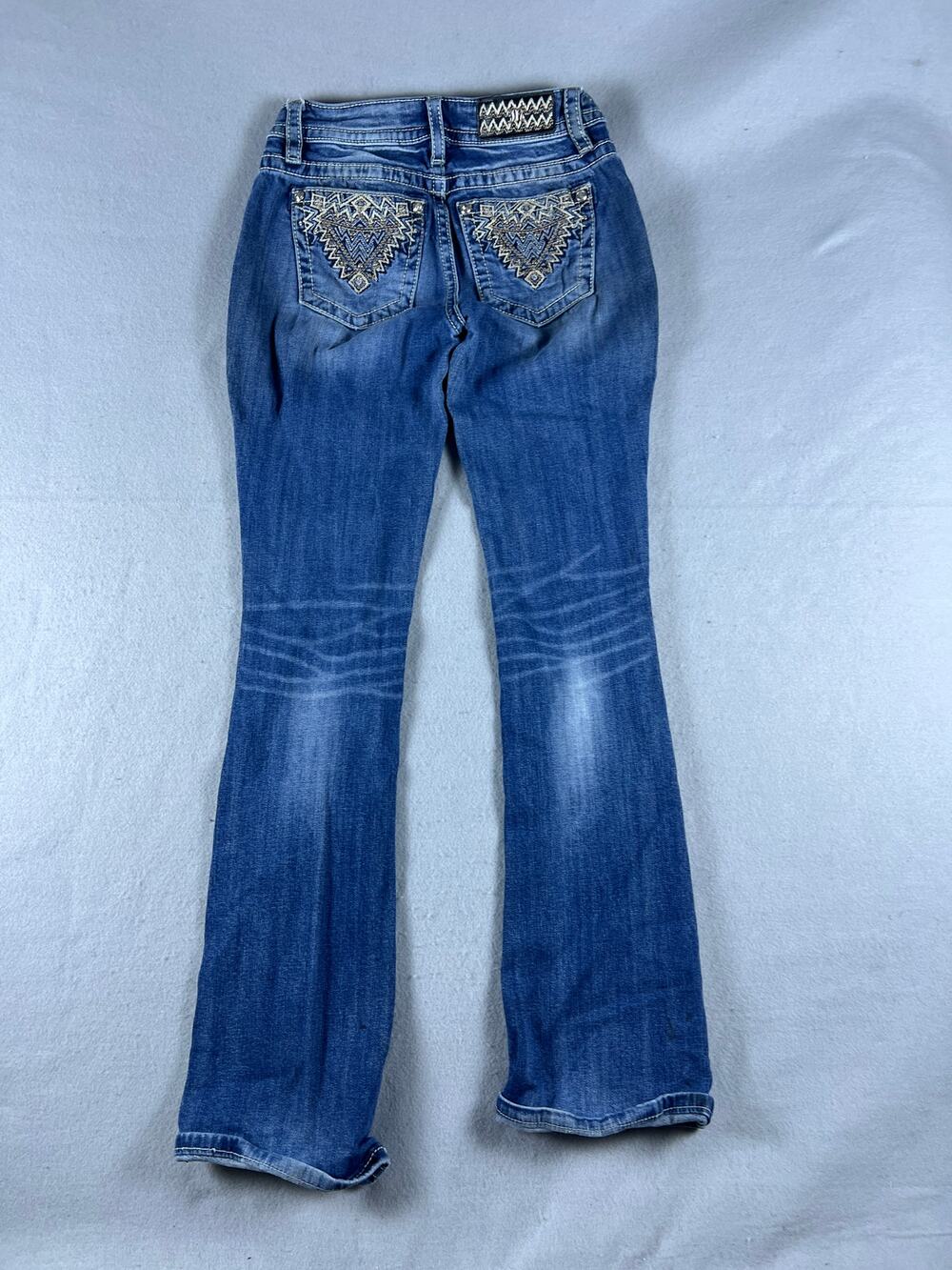 Miss Me Jeans Womens 27 Blue Bootcut Low Rise Curvy Medium Wash Embroidered Stud